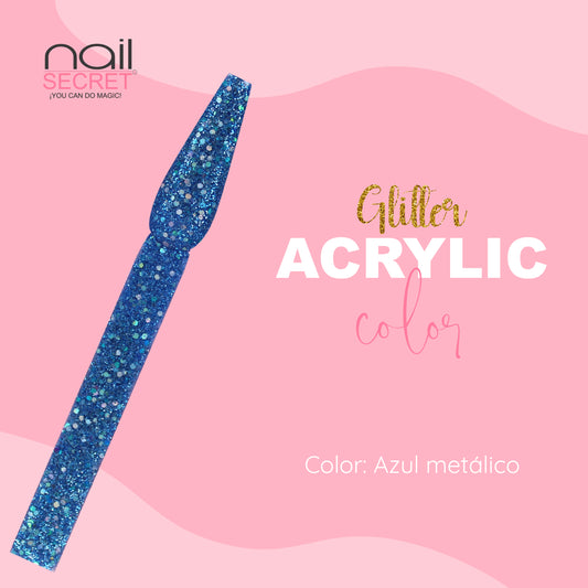 Acrílico de color AZUL METÁLICO CON GLITTER - Nailsecret
