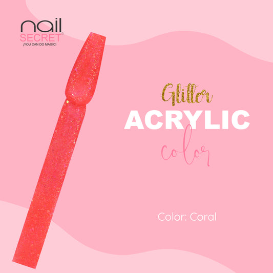 Acrílico de color CORAL CON GLITTER - Nailsecret