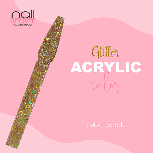 Acrílico de color DORADO CON GLITTER - Nailsecret