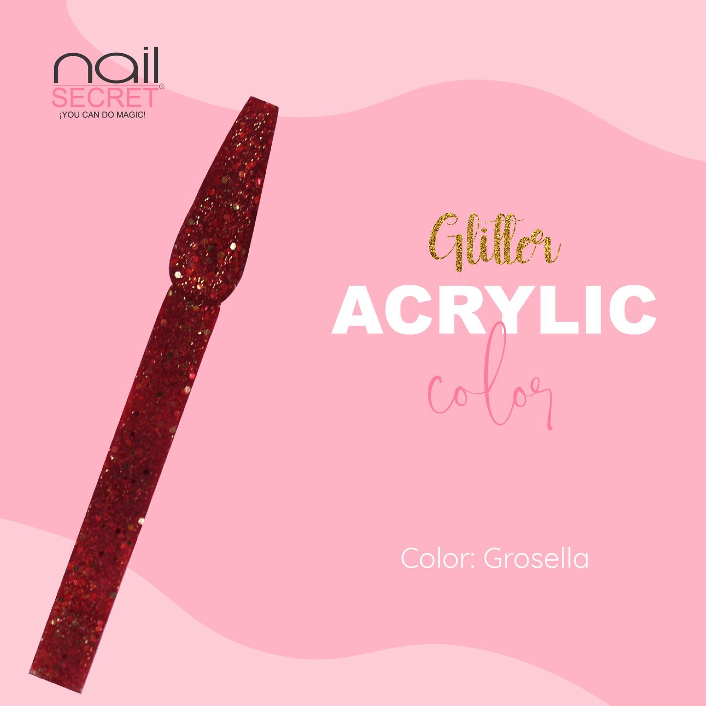 Acrílico de color GROSELLA CON GLITTER - Nailsecret