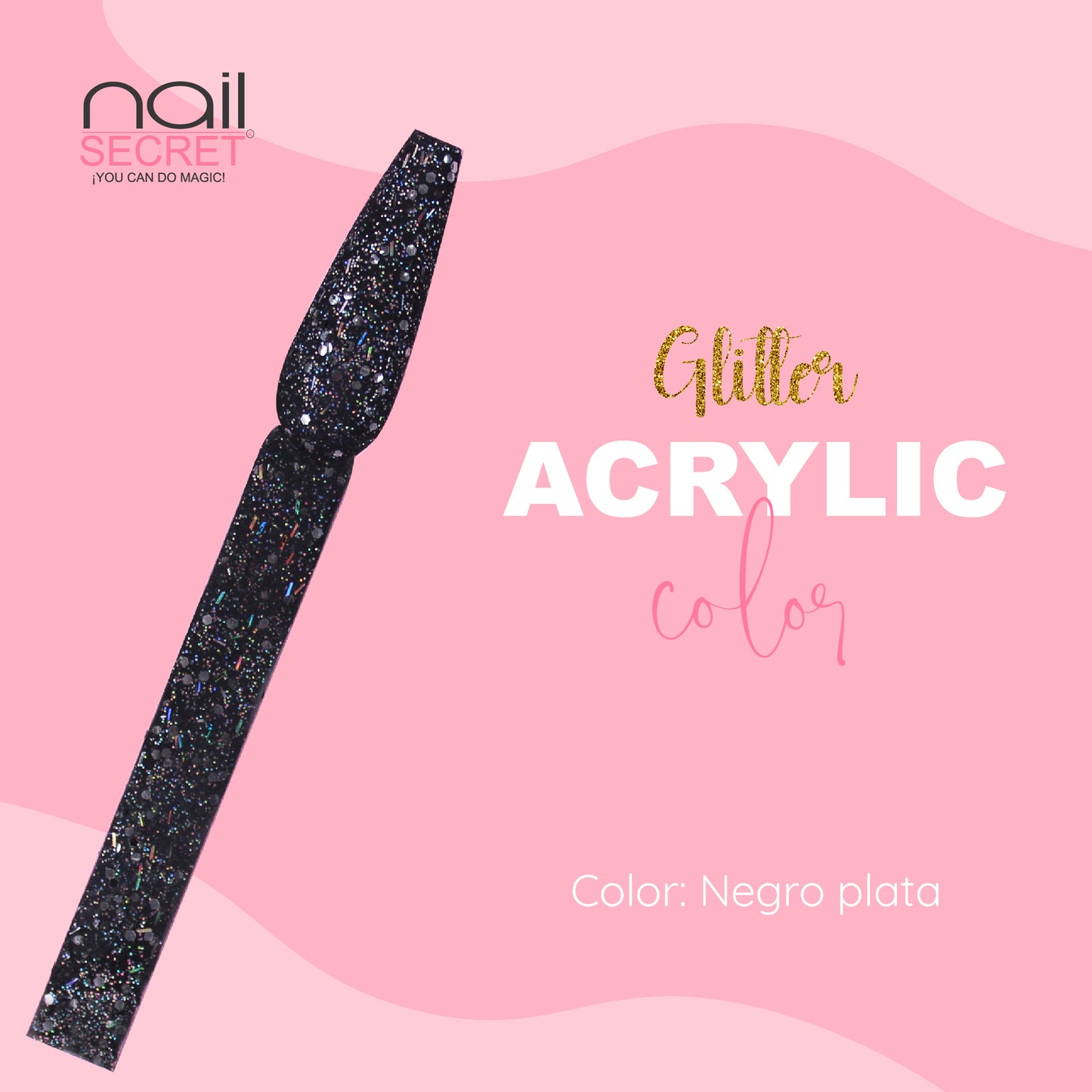 Acrílico de color NEGRO PLATA GLITTER - Nailsecret