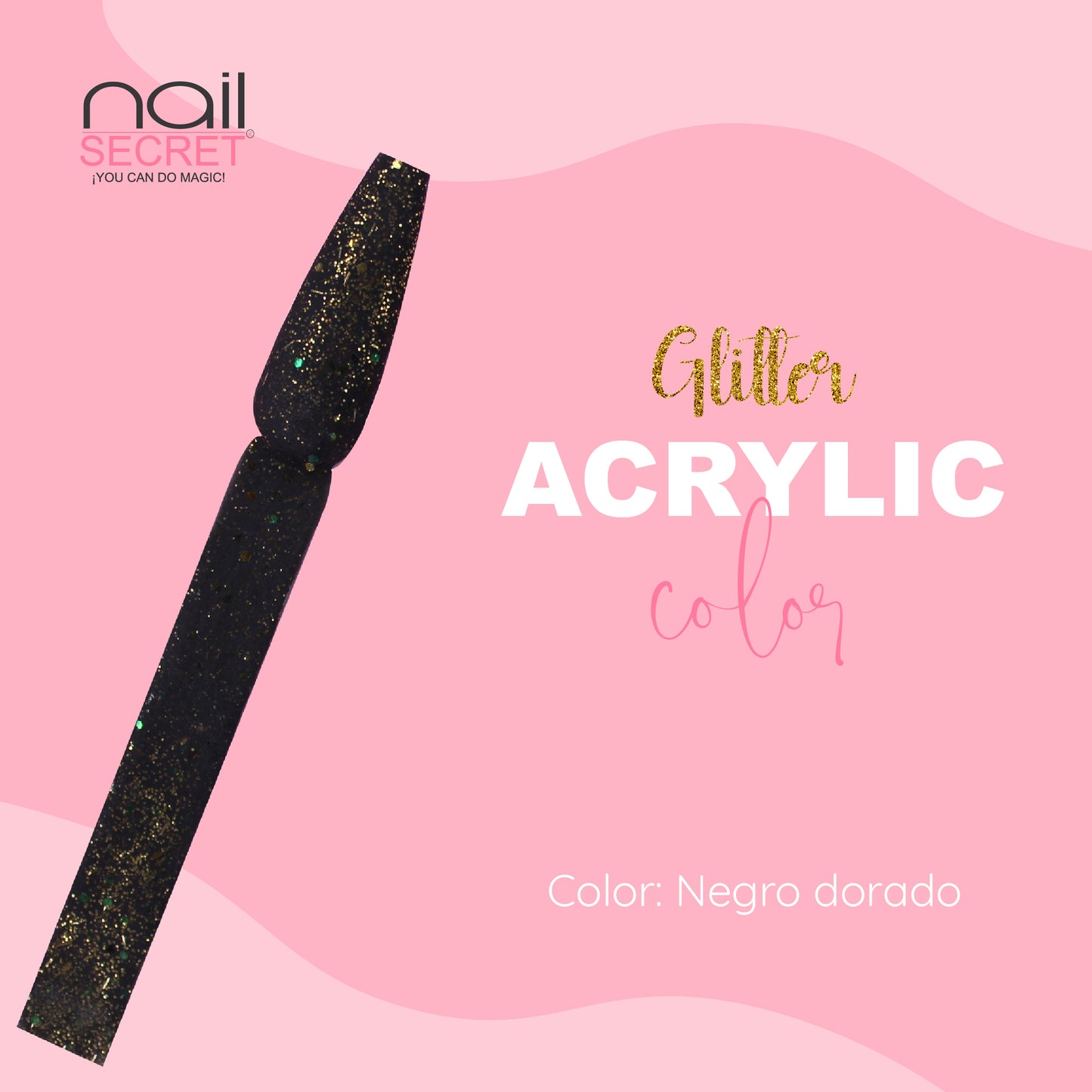 Acrílico de color NEGRO DORADO GLITTER - Nailsecret