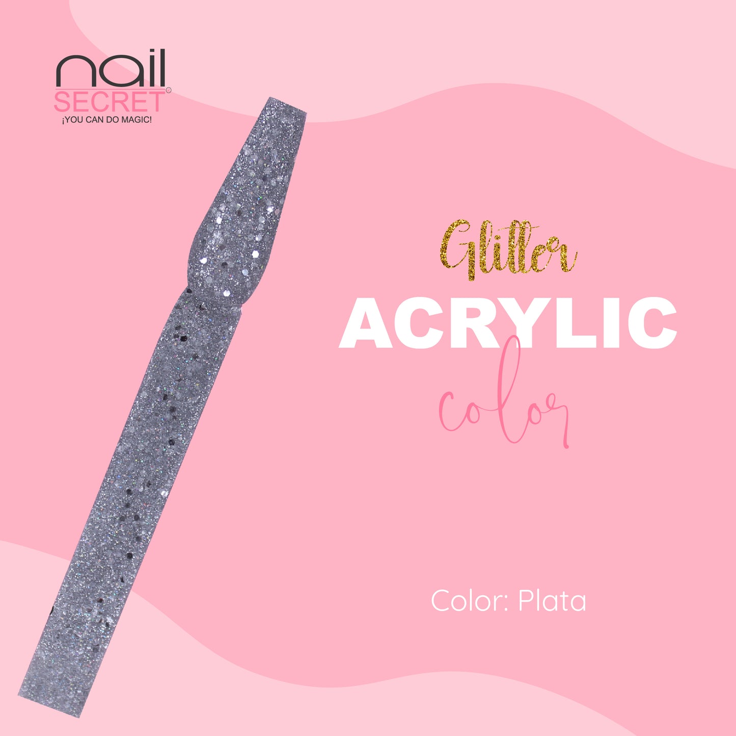 Acrílico de color PLATA CON GLITTER - Nailsecret