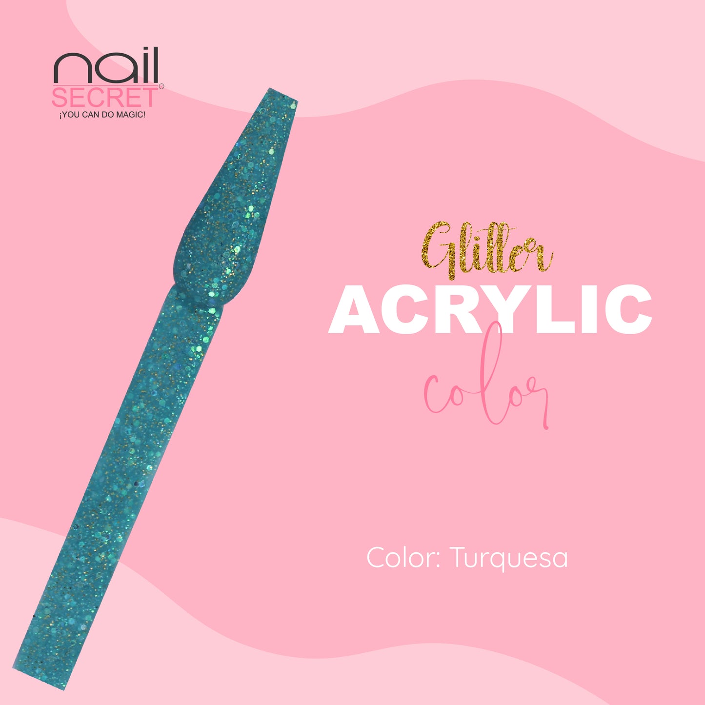 Acrílico de color TURQUESA CON GLITTER - Nailsecret