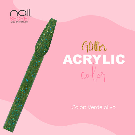 Acrílico de color VERDE OLIVO CON GLITTER - Nailsecret